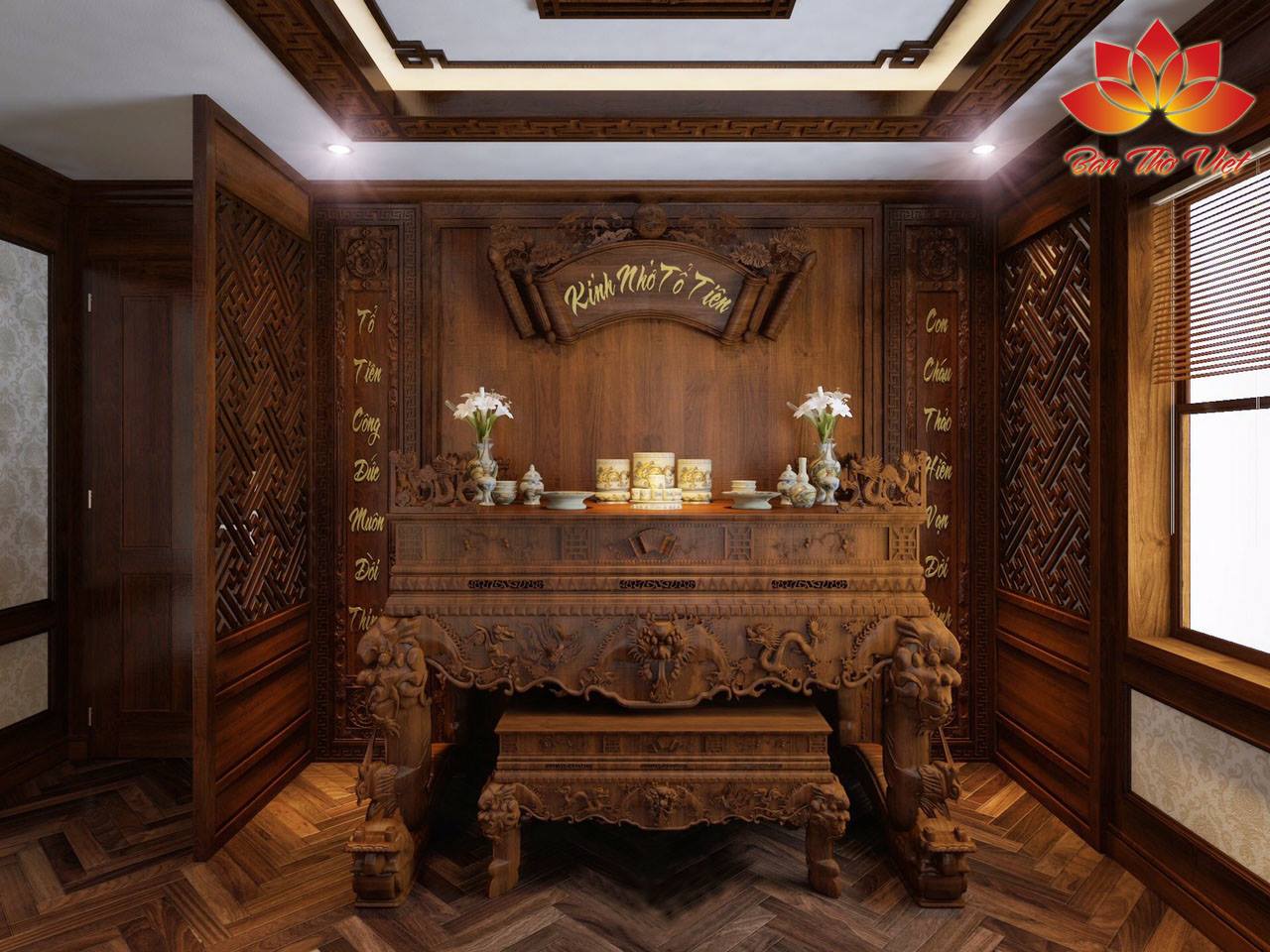 Mẫu phòng thờ ở Đống Đa đẹp thiết kế chuẩn phong thủy - 05