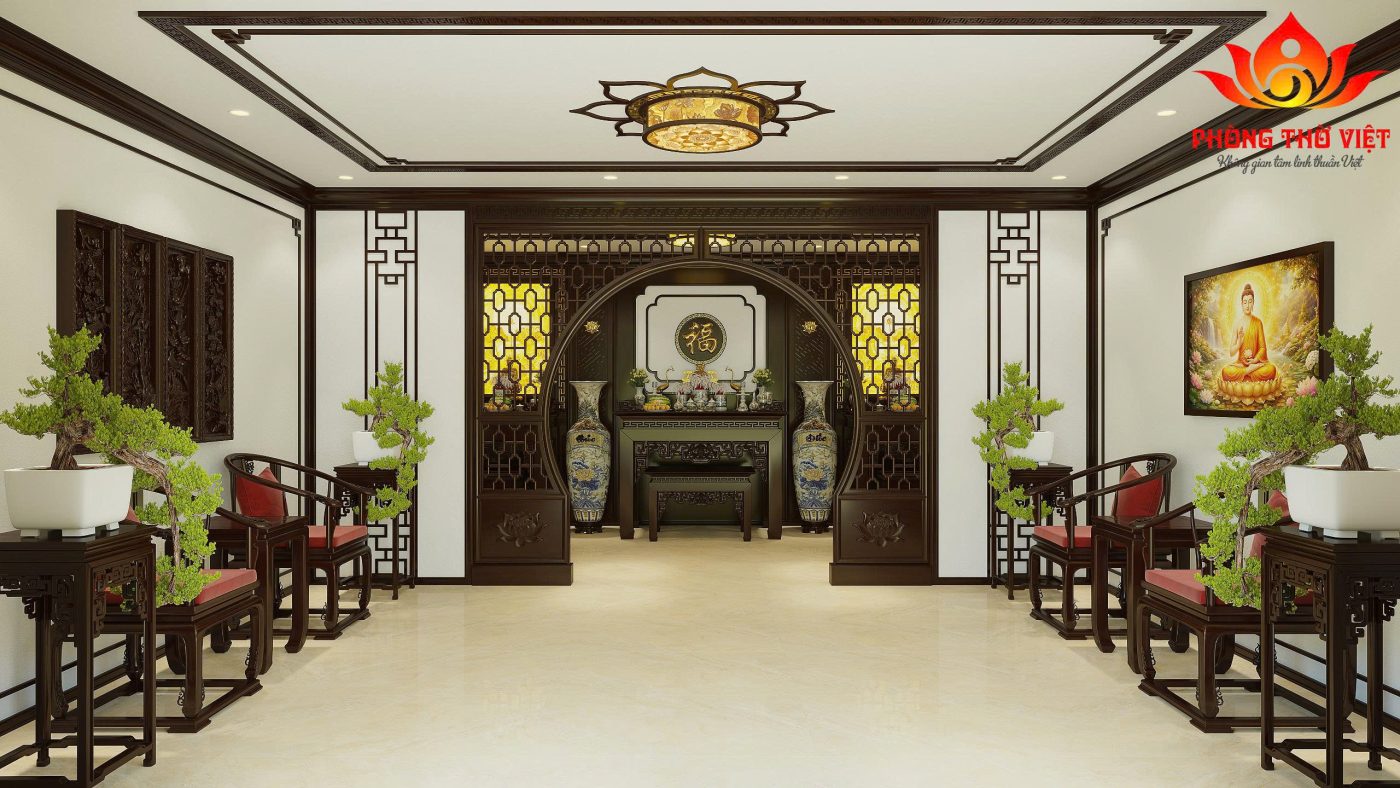 Phòng thờ biệt thự bằng gỗ tự nhiên – Giải pháp hoàn hảo cho không gian tâm linh đẳng cấp Trong kiến trúc nhà ở cao cấp, phòng thờ biệt thự luôn được xem là “trái tim tinh thần” của cả ngôi nhà. Đây không chỉ là nơi thể hiện lòng thành kính với tổ tiên mà còn phản ánh chiều sâu văn hóa và gu thẩm mỹ của gia chủ. Với xu hướng hiện nay, việc sử dụng gỗ tự nhiên trong thiết kế phòng thờ đang trở thành lựa chọn hàng đầu nhờ vẻ đẹp sang trọng và giá trị bền vững theo thời gian. 1. Vai trò của phòng thờ biệt thự trong không gian sống Một phòng thờ biệt thự được thiết kế bài bản sẽ mang lại nhiều giá trị: Là nơi kết nối tâm linh giữa các thế hệ Góp phần cân bằng năng lượng phong thủy trong nhà Tạo điểm nhấn kiến trúc sang trọng và tinh tế Thể hiện sự hiếu kính và truyền thống gia đình Khác với nhà phố hay căn hộ, biệt thự có diện tích rộng nên phòng thờ thường được đầu tư kỹ lưỡng cả về thiết kế lẫn vật liệu. 2. Ưu điểm nổi bật của phòng thờ gỗ tự nhiên Vẻ đẹp sang trọng và ấm cúng Gỗ tự nhiên mang đến màu sắc trầm ấm, tạo cảm giác gần gũi nhưng vẫn rất đẳng cấp. Các đường vân gỗ độc đáo giúp không gian phòng thờ biệt thự trở nên nổi bật mà không cần quá nhiều chi tiết cầu kỳ. Độ bền lâu dài So với các vật liệu khác, gỗ tự nhiên có tuổi thọ cao, ít bị ảnh hưởng bởi thời tiết nếu được xử lý tốt. Đây là yếu tố quan trọng vì phòng thờ thường ít thay đổi trong nhiều năm. Dễ chạm khắc hoa văn Gỗ tự nhiên rất phù hợp để chạm khắc các họa tiết truyền thống như: Hoa sen Rồng, phượng Họa tiết tứ linh, tứ quý Những chi tiết này giúp tăng thêm sự linh thiêng cho không gian thờ cúng. 3. Thiết kế phòng thờ biệt thự theo xu hướng hiện đại Không gian mở nhưng vẫn trang nghiêm Hiện nay, nhiều biệt thự lựa chọn thiết kế phòng thờ dạng mở, kết hợp vách ngăn gỗ CNC hoặc lam gỗ để tạo sự thông thoáng nhưng vẫn giữ được sự riêng tư cần thiết. Kết hợp ánh sáng thông minh Đèn LED âm trần ánh sáng vàng Đèn hắt phía sau vách thờ Ánh sáng tự nhiên từ cửa sổ bên hông Tất cả tạo nên một không gian ấm áp, nhẹ nhàng và linh thiêng. Tối giản chi tiết Xu hướng mới hướng đến sự tối giản, giảm bớt chi tiết rườm rà nhưng vẫn giữ được nét truyền thống, giúp phòng thờ biệt thự trở nên thanh thoát hơn. 4. Kích thước bàn thờ chuẩn phong thủy cho biệt thự Trong thiết kế này, bàn thờ có kích thước: Dài: 197 cm Cao: 127 cm Rộng: 107 cm Đây là kích thước đẹp theo thước Lỗ Ban, phù hợp với không gian biệt thự rộng rãi. Ý nghĩa phong thủy: Mang lại tài lộc và may mắn Tạo sự cân đối hài hòa Đảm bảo tính trang nghiêm cho khu vực thờ cúng Kích thước này cũng giúp gia chủ dễ dàng bố trí đầy đủ các vật phẩm thờ cúng mà không bị chật chội. 5. Cách bố trí phòng thờ biệt thự khoa học Để có một phòng thờ biệt thự chuẩn chỉnh, cần lưu ý cách bố trí: Trung tâm là bàn thờ Bàn thờ luôn là điểm nhấn chính, đặt ở vị trí cao ráo, vững chắc. Hai bên cân đối Lọ hoa, đèn thờ Lục bình hoặc tượng trang trí Phía trước bàn thờ Bàn con hoặc ghế quỳ Không gian đủ rộng để hành lễ Không gian xung quanh Thông thoáng nhưng kín đáo Tránh đặt vật dụng không liên quan 6. Những nguyên tắc phong thủy quan trọng Khi thiết kế phòng thờ biệt thự, gia chủ cần lưu ý: Không đặt bàn thờ dưới xà ngang Tránh đối diện cửa chính hoặc nhà vệ sinh Không đặt gần khu vực ồn ào Luôn giữ không gian sạch sẽ, gọn gàng Ngoài ra, hướng bàn thờ nên hợp với tuổi và mệnh của gia chủ để tăng vượng khí. 7. Chất liệu và màu sắc phù hợp Chất liệu Gỗ gõ đỏ: sang trọng, bền bỉ Gỗ hương: thơm nhẹ, vân đẹp Gỗ óc chó: hiện đại, cao cấp Màu sắc Nâu đỏ Cánh gián Nâu trầm Những gam màu này giúp không gian phòng thờ biệt thự trở nên ấm cúng và linh thiêng hơn. 8. Lưu ý khi thi công phòng thờ biệt thự Chọn đơn vị thi công uy tín Đảm bảo gỗ được xử lý chống mối mọt Thi công đúng kích thước phong thủy Kiểm tra hệ thống điện, ánh sáng an toàn Việc đầu tư đúng ngay từ đầu sẽ giúp phòng thờ giữ được vẻ đẹp lâu dài. FAQ – Câu hỏi thường gặp về phòng thờ biệt thự 1. Phòng thờ biệt thự có cần tách biệt hoàn toàn không? Không bắt buộc, nhưng nên có vách ngăn để đảm bảo sự riêng tư và trang nghiêm. 2. Có nên đặt phòng thờ gần ban công không? Có thể, nếu đảm bảo không bị gió thổi trực tiếp vào bàn thờ. 3. Kích thước bàn thờ 197x127x107 cm có phổ biến không? Đây là kích thước đẹp, được nhiều gia chủ biệt thự lựa chọn vì phù hợp phong thủy. 4. Nên chọn phong cách cổ điển hay hiện đại? Tùy vào tổng thể kiến trúc biệt thự, nhưng xu hướng hiện nay là kết hợp cả hai. 5. Bao lâu nên bảo trì phòng thờ một lần? Nên kiểm tra và vệ sinh định kỳ 3–6 tháng/lần để đảm bảo không gian luôn sạch sẽ và trang nghiêm. Kết luận Thiết kế phòng thờ biệt thự bằng gỗ tự nhiên không chỉ mang lại giá trị thẩm mỹ mà còn góp phần tạo nên không gian tâm linh trang nghiêm, bền vững. Với kích thước bàn thờ chuẩn cùng cách bố trí hợp lý, gia chủ hoàn toàn có thể sở hữu một không gian thờ cúng lý tưởng, vừa đẹp vừa chuẩn phong thủy. Nếu bạn đang xây dựng hoặc cải tạo biệt thự, đừng bỏ qua việc đầu tư cho phòng thờ – bởi đây chính là nơi giữ gìn giá trị tinh thần và truyền thống cho cả gia đình.