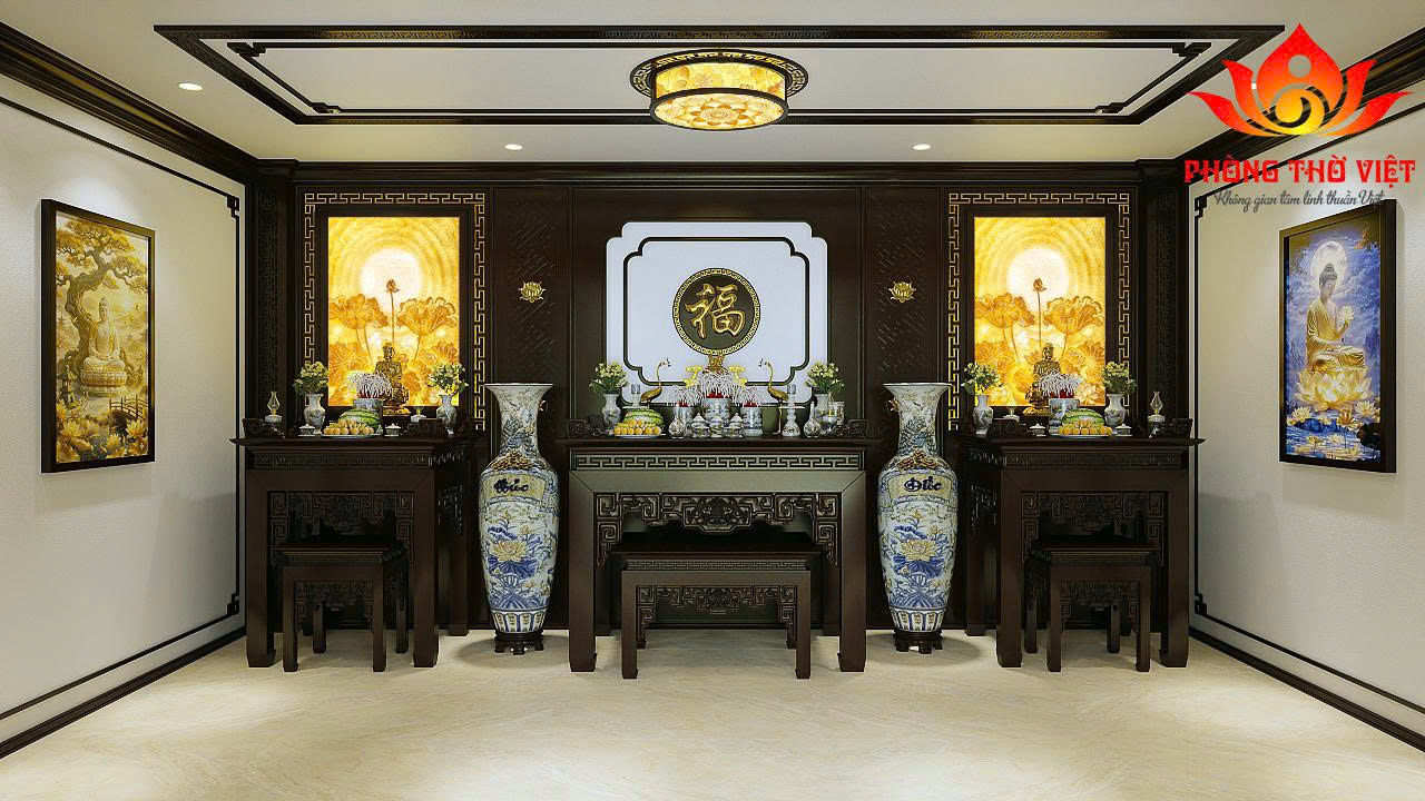 Phòng thờ biệt thự bằng gỗ tự nhiên – Giải pháp hoàn hảo cho không gian tâm linh đẳng cấp Trong kiến trúc nhà ở cao cấp, phòng thờ biệt thự luôn được xem là “trái tim tinh thần” của cả ngôi nhà. Đây không chỉ là nơi thể hiện lòng thành kính với tổ tiên mà còn phản ánh chiều sâu văn hóa và gu thẩm mỹ của gia chủ. Với xu hướng hiện nay, việc sử dụng gỗ tự nhiên trong thiết kế phòng thờ đang trở thành lựa chọn hàng đầu nhờ vẻ đẹp sang trọng và giá trị bền vững theo thời gian. 1. Vai trò của phòng thờ biệt thự trong không gian sống Một phòng thờ biệt thự được thiết kế bài bản sẽ mang lại nhiều giá trị: Là nơi kết nối tâm linh giữa các thế hệ Góp phần cân bằng năng lượng phong thủy trong nhà Tạo điểm nhấn kiến trúc sang trọng và tinh tế Thể hiện sự hiếu kính và truyền thống gia đình Khác với nhà phố hay căn hộ, biệt thự có diện tích rộng nên phòng thờ thường được đầu tư kỹ lưỡng cả về thiết kế lẫn vật liệu. 2. Ưu điểm nổi bật của phòng thờ gỗ tự nhiên Vẻ đẹp sang trọng và ấm cúng Gỗ tự nhiên mang đến màu sắc trầm ấm, tạo cảm giác gần gũi nhưng vẫn rất đẳng cấp. Các đường vân gỗ độc đáo giúp không gian phòng thờ biệt thự trở nên nổi bật mà không cần quá nhiều chi tiết cầu kỳ. Độ bền lâu dài So với các vật liệu khác, gỗ tự nhiên có tuổi thọ cao, ít bị ảnh hưởng bởi thời tiết nếu được xử lý tốt. Đây là yếu tố quan trọng vì phòng thờ thường ít thay đổi trong nhiều năm. Dễ chạm khắc hoa văn Gỗ tự nhiên rất phù hợp để chạm khắc các họa tiết truyền thống như: Hoa sen Rồng, phượng Họa tiết tứ linh, tứ quý Những chi tiết này giúp tăng thêm sự linh thiêng cho không gian thờ cúng. 3. Thiết kế phòng thờ biệt thự theo xu hướng hiện đại Không gian mở nhưng vẫn trang nghiêm Hiện nay, nhiều biệt thự lựa chọn thiết kế phòng thờ dạng mở, kết hợp vách ngăn gỗ CNC hoặc lam gỗ để tạo sự thông thoáng nhưng vẫn giữ được sự riêng tư cần thiết. Kết hợp ánh sáng thông minh Đèn LED âm trần ánh sáng vàng Đèn hắt phía sau vách thờ Ánh sáng tự nhiên từ cửa sổ bên hông Tất cả tạo nên một không gian ấm áp, nhẹ nhàng và linh thiêng. Tối giản chi tiết Xu hướng mới hướng đến sự tối giản, giảm bớt chi tiết rườm rà nhưng vẫn giữ được nét truyền thống, giúp phòng thờ biệt thự trở nên thanh thoát hơn. 4. Kích thước bàn thờ chuẩn phong thủy cho biệt thự Trong thiết kế này, bàn thờ có kích thước: Dài: 197 cm Cao: 127 cm Rộng: 107 cm Đây là kích thước đẹp theo thước Lỗ Ban, phù hợp với không gian biệt thự rộng rãi. Ý nghĩa phong thủy: Mang lại tài lộc và may mắn Tạo sự cân đối hài hòa Đảm bảo tính trang nghiêm cho khu vực thờ cúng Kích thước này cũng giúp gia chủ dễ dàng bố trí đầy đủ các vật phẩm thờ cúng mà không bị chật chội. 5. Cách bố trí phòng thờ biệt thự khoa học Để có một phòng thờ biệt thự chuẩn chỉnh, cần lưu ý cách bố trí: Trung tâm là bàn thờ Bàn thờ luôn là điểm nhấn chính, đặt ở vị trí cao ráo, vững chắc. Hai bên cân đối Lọ hoa, đèn thờ Lục bình hoặc tượng trang trí Phía trước bàn thờ Bàn con hoặc ghế quỳ Không gian đủ rộng để hành lễ Không gian xung quanh Thông thoáng nhưng kín đáo Tránh đặt vật dụng không liên quan 6. Những nguyên tắc phong thủy quan trọng Khi thiết kế phòng thờ biệt thự, gia chủ cần lưu ý: Không đặt bàn thờ dưới xà ngang Tránh đối diện cửa chính hoặc nhà vệ sinh Không đặt gần khu vực ồn ào Luôn giữ không gian sạch sẽ, gọn gàng Ngoài ra, hướng bàn thờ nên hợp với tuổi và mệnh của gia chủ để tăng vượng khí. 7. Chất liệu và màu sắc phù hợp Chất liệu Gỗ gõ đỏ: sang trọng, bền bỉ Gỗ hương: thơm nhẹ, vân đẹp Gỗ óc chó: hiện đại, cao cấp Màu sắc Nâu đỏ Cánh gián Nâu trầm Những gam màu này giúp không gian phòng thờ biệt thự trở nên ấm cúng và linh thiêng hơn. 8. Lưu ý khi thi công phòng thờ biệt thự Chọn đơn vị thi công uy tín Đảm bảo gỗ được xử lý chống mối mọt Thi công đúng kích thước phong thủy Kiểm tra hệ thống điện, ánh sáng an toàn Việc đầu tư đúng ngay từ đầu sẽ giúp phòng thờ giữ được vẻ đẹp lâu dài. FAQ – Câu hỏi thường gặp về phòng thờ biệt thự 1. Phòng thờ biệt thự có cần tách biệt hoàn toàn không? Không bắt buộc, nhưng nên có vách ngăn để đảm bảo sự riêng tư và trang nghiêm. 2. Có nên đặt phòng thờ gần ban công không? Có thể, nếu đảm bảo không bị gió thổi trực tiếp vào bàn thờ. 3. Kích thước bàn thờ 197x127x107 cm có phổ biến không? Đây là kích thước đẹp, được nhiều gia chủ biệt thự lựa chọn vì phù hợp phong thủy. 4. Nên chọn phong cách cổ điển hay hiện đại? Tùy vào tổng thể kiến trúc biệt thự, nhưng xu hướng hiện nay là kết hợp cả hai. 5. Bao lâu nên bảo trì phòng thờ một lần? Nên kiểm tra và vệ sinh định kỳ 3–6 tháng/lần để đảm bảo không gian luôn sạch sẽ và trang nghiêm. Kết luận Thiết kế phòng thờ biệt thự bằng gỗ tự nhiên không chỉ mang lại giá trị thẩm mỹ mà còn góp phần tạo nên không gian tâm linh trang nghiêm, bền vững. Với kích thước bàn thờ chuẩn cùng cách bố trí hợp lý, gia chủ hoàn toàn có thể sở hữu một không gian thờ cúng lý tưởng, vừa đẹp vừa chuẩn phong thủy. Nếu bạn đang xây dựng hoặc cải tạo biệt thự, đừng bỏ qua việc đầu tư cho phòng thờ – bởi đây chính là nơi giữ gìn giá trị tinh thần và truyền thống cho cả gia đình.