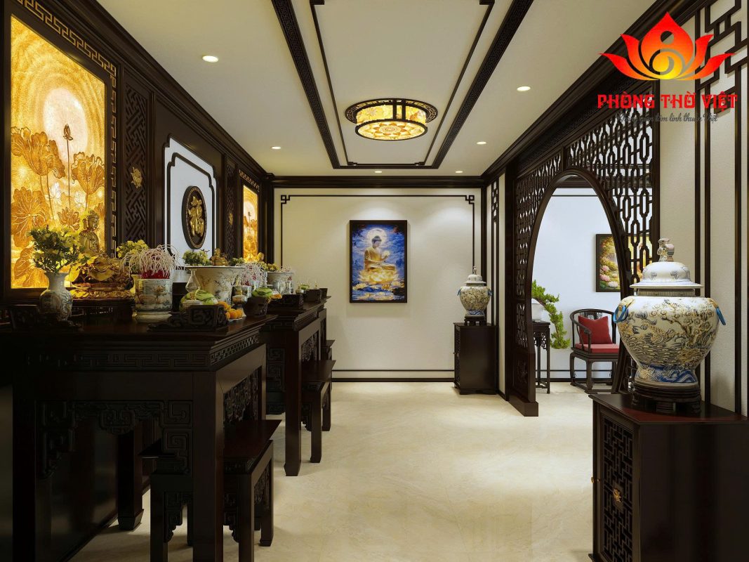Phòng thờ biệt thự bằng gỗ tự nhiên – Giải pháp hoàn hảo cho không gian tâm linh đẳng cấp Trong kiến trúc nhà ở cao cấp, phòng thờ biệt thự luôn được xem là “trái tim tinh thần” của cả ngôi nhà. Đây không chỉ là nơi thể hiện lòng thành kính với tổ tiên mà còn phản ánh chiều sâu văn hóa và gu thẩm mỹ của gia chủ. Với xu hướng hiện nay, việc sử dụng gỗ tự nhiên trong thiết kế phòng thờ đang trở thành lựa chọn hàng đầu nhờ vẻ đẹp sang trọng và giá trị bền vững theo thời gian. 1. Vai trò của phòng thờ biệt thự trong không gian sống Một phòng thờ biệt thự được thiết kế bài bản sẽ mang lại nhiều giá trị: Là nơi kết nối tâm linh giữa các thế hệ Góp phần cân bằng năng lượng phong thủy trong nhà Tạo điểm nhấn kiến trúc sang trọng và tinh tế Thể hiện sự hiếu kính và truyền thống gia đình Khác với nhà phố hay căn hộ, biệt thự có diện tích rộng nên phòng thờ thường được đầu tư kỹ lưỡng cả về thiết kế lẫn vật liệu. 2. Ưu điểm nổi bật của phòng thờ gỗ tự nhiên Vẻ đẹp sang trọng và ấm cúng Gỗ tự nhiên mang đến màu sắc trầm ấm, tạo cảm giác gần gũi nhưng vẫn rất đẳng cấp. Các đường vân gỗ độc đáo giúp không gian phòng thờ biệt thự trở nên nổi bật mà không cần quá nhiều chi tiết cầu kỳ. Độ bền lâu dài So với các vật liệu khác, gỗ tự nhiên có tuổi thọ cao, ít bị ảnh hưởng bởi thời tiết nếu được xử lý tốt. Đây là yếu tố quan trọng vì phòng thờ thường ít thay đổi trong nhiều năm. Dễ chạm khắc hoa văn Gỗ tự nhiên rất phù hợp để chạm khắc các họa tiết truyền thống như: Hoa sen Rồng, phượng Họa tiết tứ linh, tứ quý Những chi tiết này giúp tăng thêm sự linh thiêng cho không gian thờ cúng. 3. Thiết kế phòng thờ biệt thự theo xu hướng hiện đại Không gian mở nhưng vẫn trang nghiêm Hiện nay, nhiều biệt thự lựa chọn thiết kế phòng thờ dạng mở, kết hợp vách ngăn gỗ CNC hoặc lam gỗ để tạo sự thông thoáng nhưng vẫn giữ được sự riêng tư cần thiết. Kết hợp ánh sáng thông minh Đèn LED âm trần ánh sáng vàng Đèn hắt phía sau vách thờ Ánh sáng tự nhiên từ cửa sổ bên hông Tất cả tạo nên một không gian ấm áp, nhẹ nhàng và linh thiêng. Tối giản chi tiết Xu hướng mới hướng đến sự tối giản, giảm bớt chi tiết rườm rà nhưng vẫn giữ được nét truyền thống, giúp phòng thờ biệt thự trở nên thanh thoát hơn. 4. Kích thước bàn thờ chuẩn phong thủy cho biệt thự Trong thiết kế này, bàn thờ có kích thước: Dài: 197 cm Cao: 127 cm Rộng: 107 cm Đây là kích thước đẹp theo thước Lỗ Ban, phù hợp với không gian biệt thự rộng rãi. Ý nghĩa phong thủy: Mang lại tài lộc và may mắn Tạo sự cân đối hài hòa Đảm bảo tính trang nghiêm cho khu vực thờ cúng Kích thước này cũng giúp gia chủ dễ dàng bố trí đầy đủ các vật phẩm thờ cúng mà không bị chật chội. 5. Cách bố trí phòng thờ biệt thự khoa học Để có một phòng thờ biệt thự chuẩn chỉnh, cần lưu ý cách bố trí: Trung tâm là bàn thờ Bàn thờ luôn là điểm nhấn chính, đặt ở vị trí cao ráo, vững chắc. Hai bên cân đối Lọ hoa, đèn thờ Lục bình hoặc tượng trang trí Phía trước bàn thờ Bàn con hoặc ghế quỳ Không gian đủ rộng để hành lễ Không gian xung quanh Thông thoáng nhưng kín đáo Tránh đặt vật dụng không liên quan 6. Những nguyên tắc phong thủy quan trọng Khi thiết kế phòng thờ biệt thự, gia chủ cần lưu ý: Không đặt bàn thờ dưới xà ngang Tránh đối diện cửa chính hoặc nhà vệ sinh Không đặt gần khu vực ồn ào Luôn giữ không gian sạch sẽ, gọn gàng Ngoài ra, hướng bàn thờ nên hợp với tuổi và mệnh của gia chủ để tăng vượng khí. 7. Chất liệu và màu sắc phù hợp Chất liệu Gỗ gõ đỏ: sang trọng, bền bỉ Gỗ hương: thơm nhẹ, vân đẹp Gỗ óc chó: hiện đại, cao cấp Màu sắc Nâu đỏ Cánh gián Nâu trầm Những gam màu này giúp không gian phòng thờ biệt thự trở nên ấm cúng và linh thiêng hơn. 8. Lưu ý khi thi công phòng thờ biệt thự Chọn đơn vị thi công uy tín Đảm bảo gỗ được xử lý chống mối mọt Thi công đúng kích thước phong thủy Kiểm tra hệ thống điện, ánh sáng an toàn Việc đầu tư đúng ngay từ đầu sẽ giúp phòng thờ giữ được vẻ đẹp lâu dài. FAQ – Câu hỏi thường gặp về phòng thờ biệt thự 1. Phòng thờ biệt thự có cần tách biệt hoàn toàn không? Không bắt buộc, nhưng nên có vách ngăn để đảm bảo sự riêng tư và trang nghiêm. 2. Có nên đặt phòng thờ gần ban công không? Có thể, nếu đảm bảo không bị gió thổi trực tiếp vào bàn thờ. 3. Kích thước bàn thờ 197x127x107 cm có phổ biến không? Đây là kích thước đẹp, được nhiều gia chủ biệt thự lựa chọn vì phù hợp phong thủy. 4. Nên chọn phong cách cổ điển hay hiện đại? Tùy vào tổng thể kiến trúc biệt thự, nhưng xu hướng hiện nay là kết hợp cả hai. 5. Bao lâu nên bảo trì phòng thờ một lần? Nên kiểm tra và vệ sinh định kỳ 3–6 tháng/lần để đảm bảo không gian luôn sạch sẽ và trang nghiêm. Kết luận Thiết kế phòng thờ biệt thự bằng gỗ tự nhiên không chỉ mang lại giá trị thẩm mỹ mà còn góp phần tạo nên không gian tâm linh trang nghiêm, bền vững. Với kích thước bàn thờ chuẩn cùng cách bố trí hợp lý, gia chủ hoàn toàn có thể sở hữu một không gian thờ cúng lý tưởng, vừa đẹp vừa chuẩn phong thủy. Nếu bạn đang xây dựng hoặc cải tạo biệt thự, đừng bỏ qua việc đầu tư cho phòng thờ – bởi đây chính là nơi giữ gìn giá trị tinh thần và truyền thống cho cả gia đình.