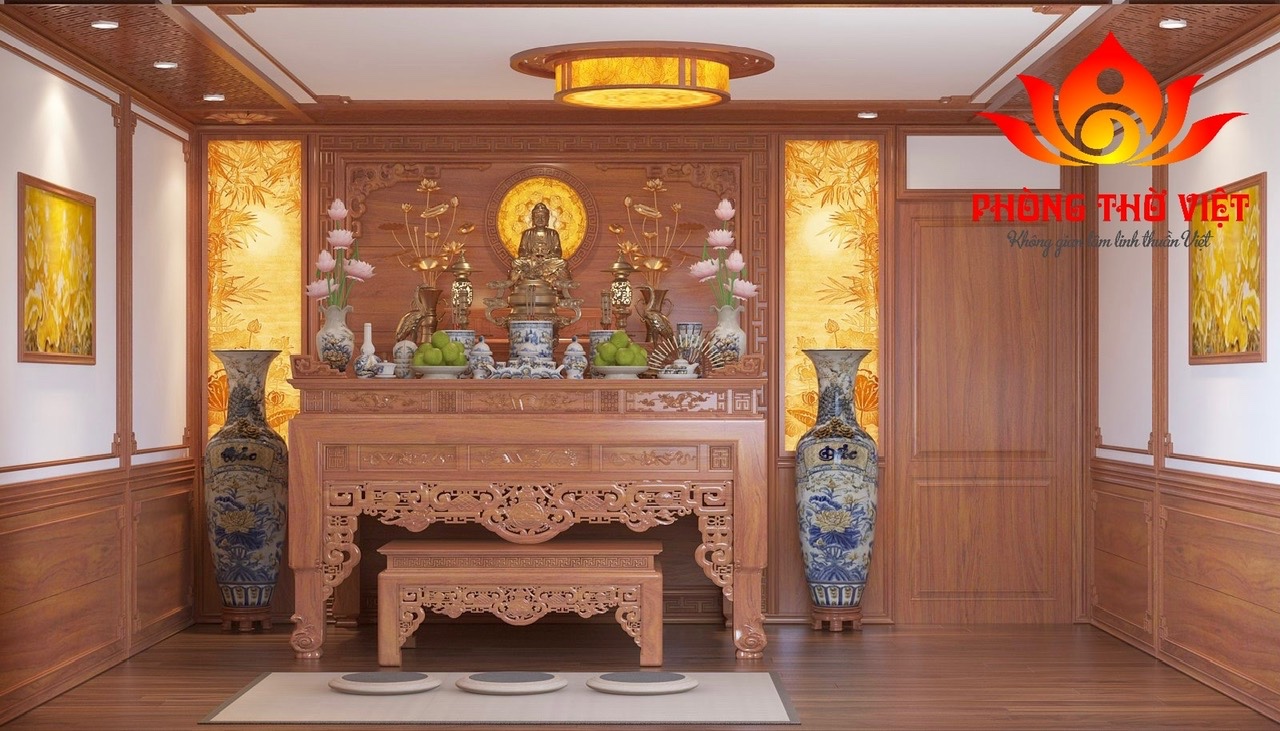 Phòng thờ biệt thự bằng gỗ tự nhiên – Giải pháp hoàn hảo cho không gian tâm linh đẳng cấp Trong kiến trúc nhà ở cao cấp, phòng thờ biệt thự luôn được xem là “trái tim tinh thần” của cả ngôi nhà. Đây không chỉ là nơi thể hiện lòng thành kính với tổ tiên mà còn phản ánh chiều sâu văn hóa và gu thẩm mỹ của gia chủ. Với xu hướng hiện nay, việc sử dụng gỗ tự nhiên trong thiết kế phòng thờ đang trở thành lựa chọn hàng đầu nhờ vẻ đẹp sang trọng và giá trị bền vững theo thời gian. 1. Vai trò của phòng thờ biệt thự trong không gian sống Một phòng thờ biệt thự được thiết kế bài bản sẽ mang lại nhiều giá trị: Là nơi kết nối tâm linh giữa các thế hệ Góp phần cân bằng năng lượng phong thủy trong nhà Tạo điểm nhấn kiến trúc sang trọng và tinh tế Thể hiện sự hiếu kính và truyền thống gia đình Khác với nhà phố hay căn hộ, biệt thự có diện tích rộng nên phòng thờ thường được đầu tư kỹ lưỡng cả về thiết kế lẫn vật liệu. 2. Ưu điểm nổi bật của phòng thờ gỗ tự nhiên Vẻ đẹp sang trọng và ấm cúng Gỗ tự nhiên mang đến màu sắc trầm ấm, tạo cảm giác gần gũi nhưng vẫn rất đẳng cấp. Các đường vân gỗ độc đáo giúp không gian phòng thờ biệt thự trở nên nổi bật mà không cần quá nhiều chi tiết cầu kỳ. Độ bền lâu dài So với các vật liệu khác, gỗ tự nhiên có tuổi thọ cao, ít bị ảnh hưởng bởi thời tiết nếu được xử lý tốt. Đây là yếu tố quan trọng vì phòng thờ thường ít thay đổi trong nhiều năm. Dễ chạm khắc hoa văn Gỗ tự nhiên rất phù hợp để chạm khắc các họa tiết truyền thống như: Hoa sen Rồng, phượng Họa tiết tứ linh, tứ quý Những chi tiết này giúp tăng thêm sự linh thiêng cho không gian thờ cúng. 3. Thiết kế phòng thờ biệt thự theo xu hướng hiện đại Không gian mở nhưng vẫn trang nghiêm Hiện nay, nhiều biệt thự lựa chọn thiết kế phòng thờ dạng mở, kết hợp vách ngăn gỗ CNC hoặc lam gỗ để tạo sự thông thoáng nhưng vẫn giữ được sự riêng tư cần thiết. Kết hợp ánh sáng thông minh Đèn LED âm trần ánh sáng vàng Đèn hắt phía sau vách thờ Ánh sáng tự nhiên từ cửa sổ bên hông Tất cả tạo nên một không gian ấm áp, nhẹ nhàng và linh thiêng. Tối giản chi tiết Xu hướng mới hướng đến sự tối giản, giảm bớt chi tiết rườm rà nhưng vẫn giữ được nét truyền thống, giúp phòng thờ biệt thự trở nên thanh thoát hơn. 4. Kích thước bàn thờ chuẩn phong thủy cho biệt thự Trong thiết kế này, bàn thờ có kích thước: Dài: 197 cm Cao: 127 cm Rộng: 107 cm Đây là kích thước đẹp theo thước Lỗ Ban, phù hợp với không gian biệt thự rộng rãi. Ý nghĩa phong thủy: Mang lại tài lộc và may mắn Tạo sự cân đối hài hòa Đảm bảo tính trang nghiêm cho khu vực thờ cúng Kích thước này cũng giúp gia chủ dễ dàng bố trí đầy đủ các vật phẩm thờ cúng mà không bị chật chội. 5. Cách bố trí phòng thờ biệt thự khoa học Để có một phòng thờ biệt thự chuẩn chỉnh, cần lưu ý cách bố trí: Trung tâm là bàn thờ Bàn thờ luôn là điểm nhấn chính, đặt ở vị trí cao ráo, vững chắc. Hai bên cân đối Lọ hoa, đèn thờ Lục bình hoặc tượng trang trí Phía trước bàn thờ Bàn con hoặc ghế quỳ Không gian đủ rộng để hành lễ Không gian xung quanh Thông thoáng nhưng kín đáo Tránh đặt vật dụng không liên quan 6. Những nguyên tắc phong thủy quan trọng Khi thiết kế phòng thờ biệt thự, gia chủ cần lưu ý: Không đặt bàn thờ dưới xà ngang Tránh đối diện cửa chính hoặc nhà vệ sinh Không đặt gần khu vực ồn ào Luôn giữ không gian sạch sẽ, gọn gàng Ngoài ra, hướng bàn thờ nên hợp với tuổi và mệnh của gia chủ để tăng vượng khí. 7. Chất liệu và màu sắc phù hợp Chất liệu Gỗ gõ đỏ: sang trọng, bền bỉ Gỗ hương: thơm nhẹ, vân đẹp Gỗ óc chó: hiện đại, cao cấp Màu sắc Nâu đỏ Cánh gián Nâu trầm Những gam màu này giúp không gian phòng thờ biệt thự trở nên ấm cúng và linh thiêng hơn. 8. Lưu ý khi thi công phòng thờ biệt thự Chọn đơn vị thi công uy tín Đảm bảo gỗ được xử lý chống mối mọt Thi công đúng kích thước phong thủy Kiểm tra hệ thống điện, ánh sáng an toàn Việc đầu tư đúng ngay từ đầu sẽ giúp phòng thờ giữ được vẻ đẹp lâu dài. FAQ – Câu hỏi thường gặp về phòng thờ biệt thự 1. Phòng thờ biệt thự có cần tách biệt hoàn toàn không? Không bắt buộc, nhưng nên có vách ngăn để đảm bảo sự riêng tư và trang nghiêm. 2. Có nên đặt phòng thờ gần ban công không? Có thể, nếu đảm bảo không bị gió thổi trực tiếp vào bàn thờ. 3. Kích thước bàn thờ 197x127x107 cm có phổ biến không? Đây là kích thước đẹp, được nhiều gia chủ biệt thự lựa chọn vì phù hợp phong thủy. 4. Nên chọn phong cách cổ điển hay hiện đại? Tùy vào tổng thể kiến trúc biệt thự, nhưng xu hướng hiện nay là kết hợp cả hai. 5. Bao lâu nên bảo trì phòng thờ một lần? Nên kiểm tra và vệ sinh định kỳ 3–6 tháng/lần để đảm bảo không gian luôn sạch sẽ và trang nghiêm. Kết luận Thiết kế phòng thờ biệt thự bằng gỗ tự nhiên không chỉ mang lại giá trị thẩm mỹ mà còn góp phần tạo nên không gian tâm linh trang nghiêm, bền vững. Với kích thước bàn thờ chuẩn cùng cách bố trí hợp lý, gia chủ hoàn toàn có thể sở hữu một không gian thờ cúng lý tưởng, vừa đẹp vừa chuẩn phong thủy. Nếu bạn đang xây dựng hoặc cải tạo biệt thự, đừng bỏ qua việc đầu tư cho phòng thờ – bởi đây chính là nơi giữ gìn giá trị tinh thần và truyền thống cho cả gia đình.